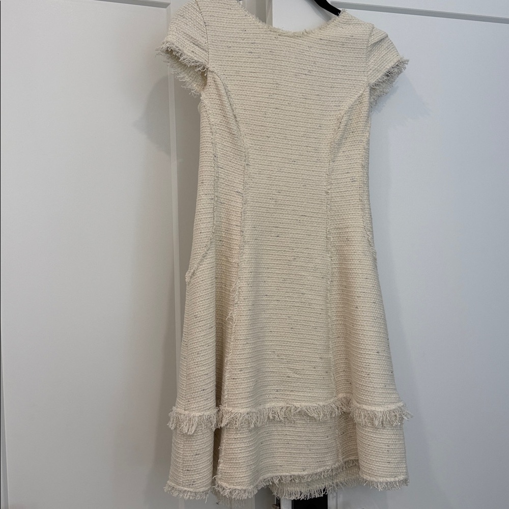 Rebecca Taylor Ivory and Metallic Silver Tweed A Line Dress